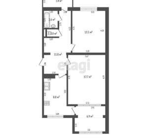 2-к квартира, вторичка, 55м2, 1/9 этаж