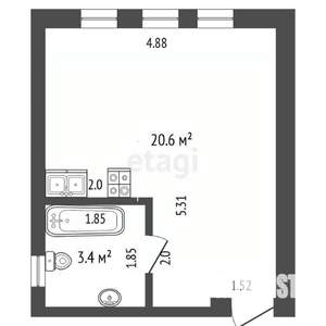 Студия квартира, вторичка, 24м2, 1/3 этаж