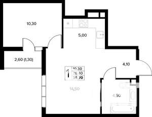 1-к квартира, строящийся дом, 40м2, 2/8 этаж