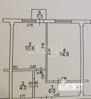 1-к квартира, вторичка, 37м2, 3/3 этаж