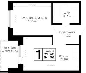 1-к квартира, вторичка, 35м2, 2/4 этаж