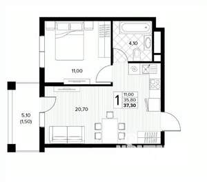 1-к квартира, вторичка, 37м2, 6/8 этаж
