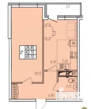 1-к квартира, вторичка, 45м2, 10/14 этаж