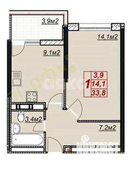 1-к квартира, вторичка, 38м2, 4/13 этаж