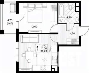 1-к квартира, вторичка, 36м2, 5/8 этаж
