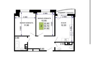 2-к квартира, сданный дом, 52м2, 4/9 этаж