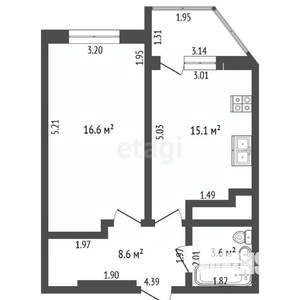 1-к квартира, вторичка, 44м2, 9/13 этаж