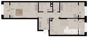 2-к квартира, строящийся дом, 65м2, 2/9 этаж