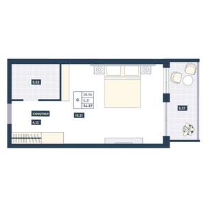 Студия квартира, вторичка, 34м2, 7/9 этаж