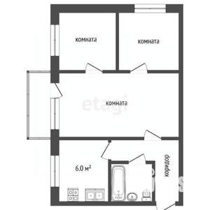 3-к квартира, вторичка, 57м2, 2/5 этаж