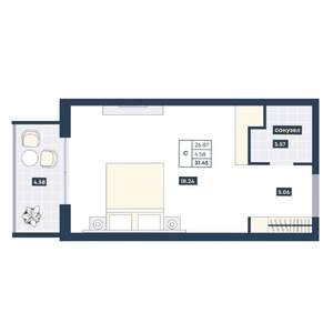 Студия квартира, вторичка, 31м2, 2/9 этаж