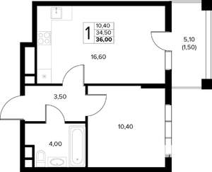 1-к квартира, вторичка, 36м2, 2/8 этаж