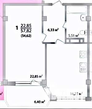 1-к квартира, вторичка, 58м2, 2/10 этаж