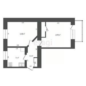 2-к квартира, вторичка, 42м2, 2/2 этаж