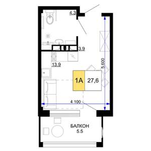 1-к квартира, строящийся дом, 28м2, 2/9 этаж