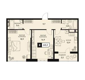 2-к квартира, вторичка, 68м2, 3/15 этаж