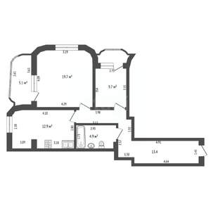 2-к квартира, вторичка, 68м2, 3/6 этаж