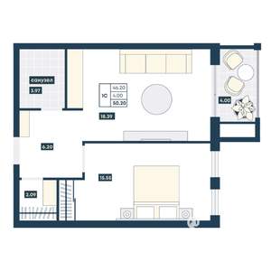 1-к квартира, вторичка, 50м2, 5/9 этаж