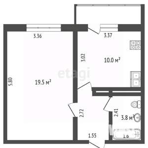 1-к квартира, вторичка, 38м2, 12/16 этаж