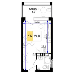 1-к квартира, строящийся дом, 24м2, 2/9 этаж