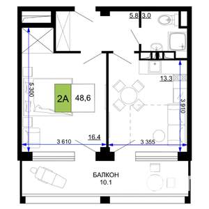 2-к квартира, строящийся дом, 49м2, 2/9 этаж