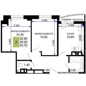 2-к квартира, вторичка, 51м2, 3/9 этаж