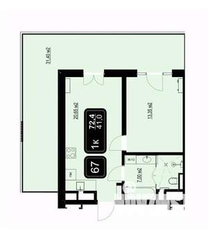 1-к квартира, вторичка, 72м2, 6/9 этаж