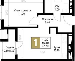1-к квартира, вторичка, 38м2, 8/12 этаж