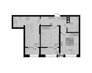 2-к квартира, вторичка, 57м2, 8/12 этаж