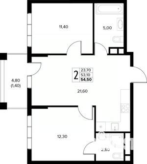 2-к квартира, вторичка, 55м2, 4/8 этаж