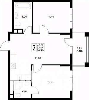 2-к квартира, строящийся дом, 55м2, 4/8 этаж