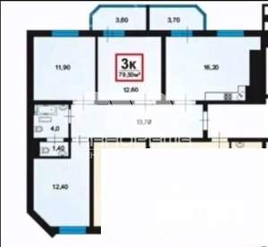 3-к квартира, вторичка, 80м2, 9/16 этаж