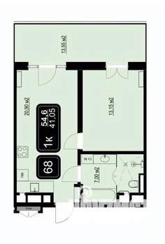 1-к квартира, вторичка, 55м2, 9/9 этаж