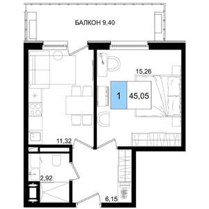 1-к квартира, вторичка, 45м2, 5/9 этаж
