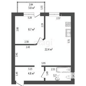 1-к квартира, вторичка, 43м2, 3/4 этаж