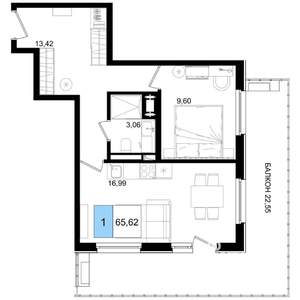 1-к квартира, вторичка, 66м2, 2/9 этаж