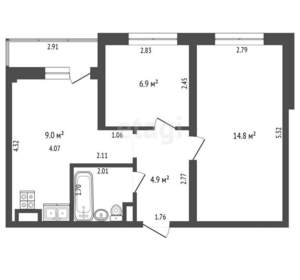 2-к квартира, вторичка, 41м2, 6/7 этаж