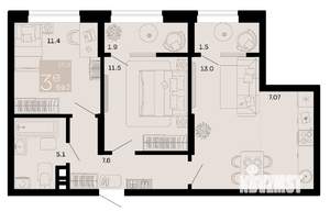 3-к квартира, вторичка, 60м2, 6/8 этаж
