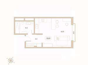 Студия квартира, вторичка, 39м2, 5/7 этаж