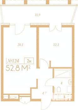 2-к квартира, вторичка, 53м2, 2/9 этаж