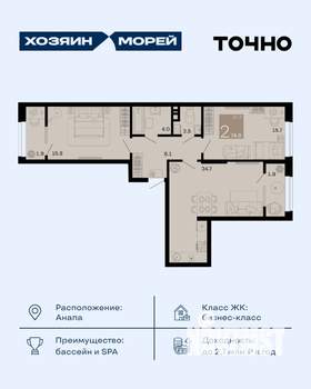 2-к квартира, вторичка, 75м2, 6/8 этаж