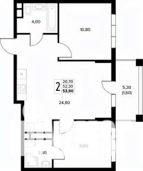 2-к квартира, строящийся дом, 54м2, 5/8 этаж