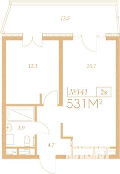 2-к квартира, вторичка, 53м2, 4/9 этаж