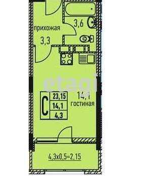 Студия квартира, вторичка, 28м2, 1/6 этаж