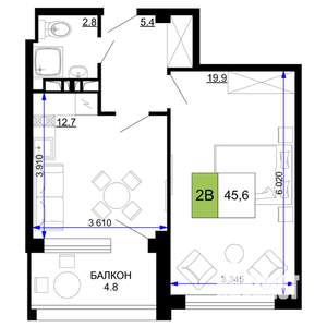 2-к квартира, вторичка, 46м2, 9/9 этаж