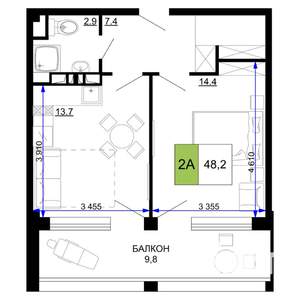 2-к квартира, вторичка, 48м2, 2/9 этаж