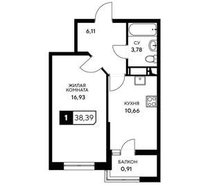 1-к квартира, вторичка, 38м2, 4/20 этаж