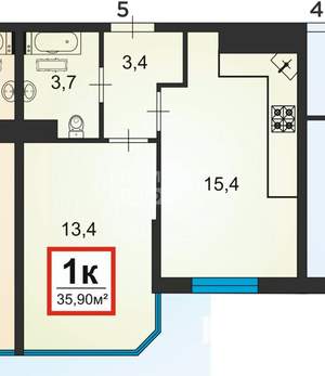 1-к квартира, вторичка, 36м2, 9/16 этаж