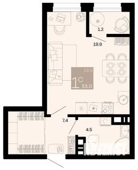 Студия квартира, строящийся дом, 32м2, 3/8 этаж