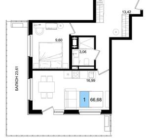 1-к квартира, вторичка, 67м2, 6/8 этаж